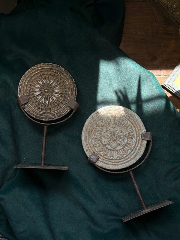 Stone Carved Plate with Iron Stand